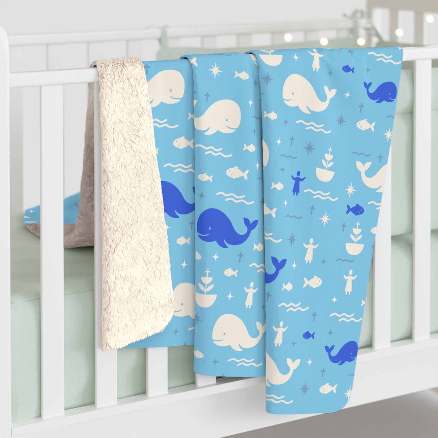 Haven Sherpa Blanket | Jonah & the Whale (Blue)