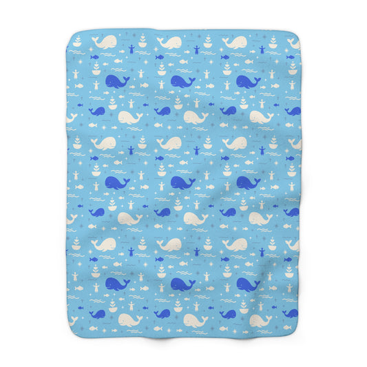 Haven Sherpa Blanket | Jonah & the Whale (Blue)